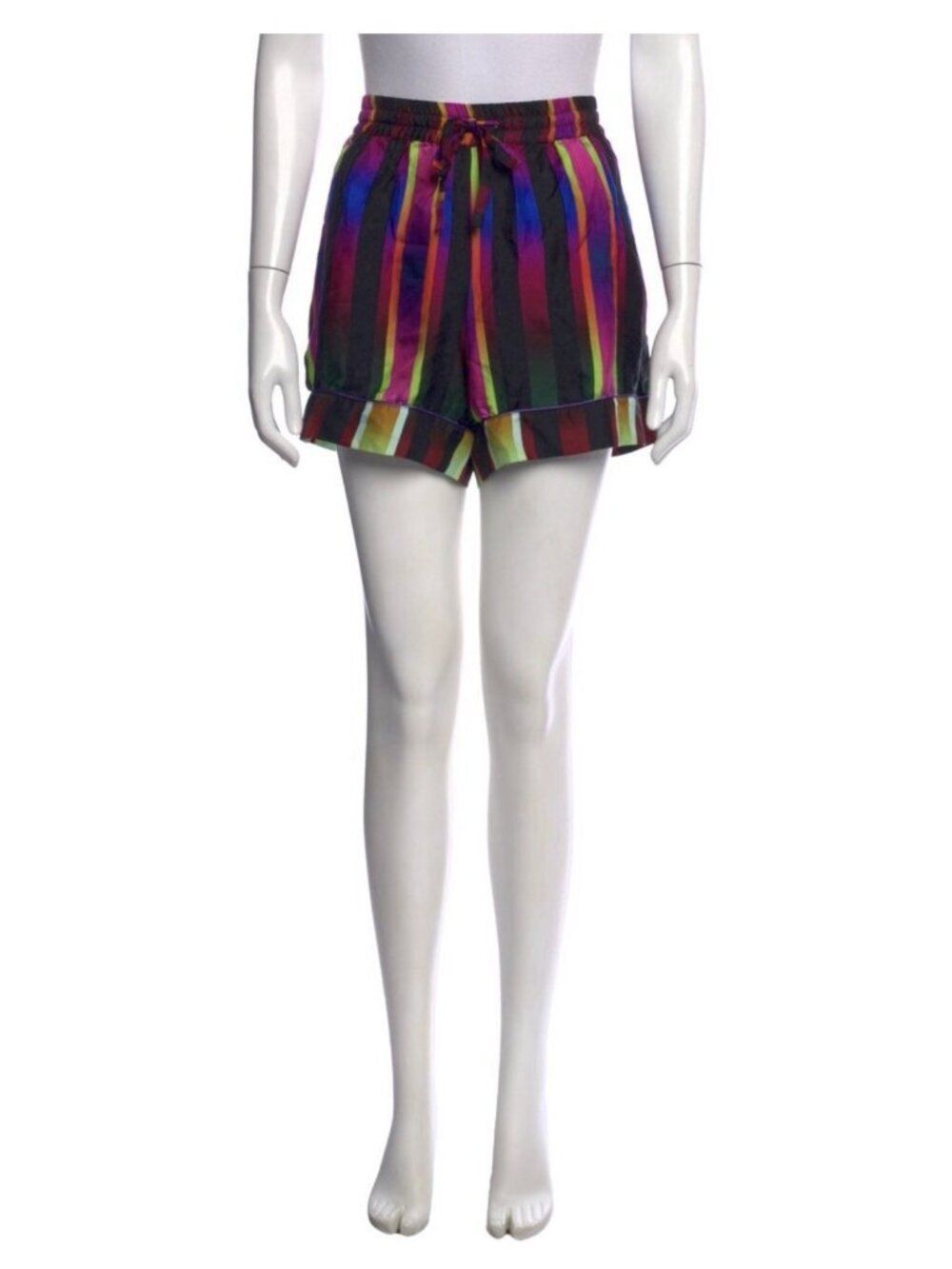 pierre louis mascia Authentic Pink Black Blue Silk Striped Shorts Italy Medium